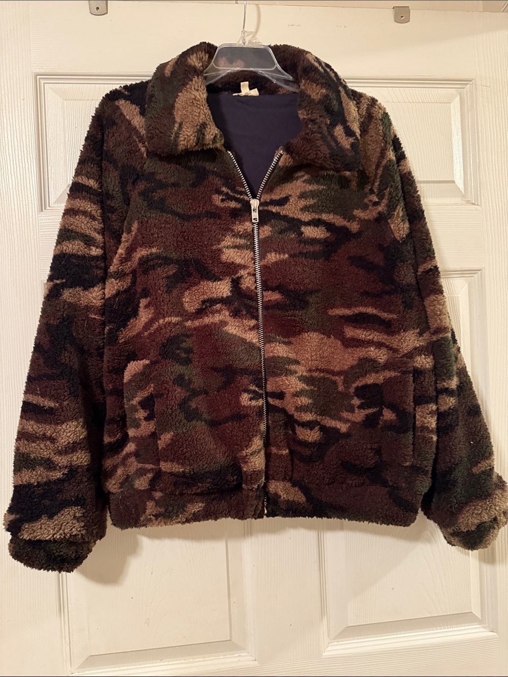 Hem & Thread Camouflage Sherpa Zip Jacket - Brown, Green, Black